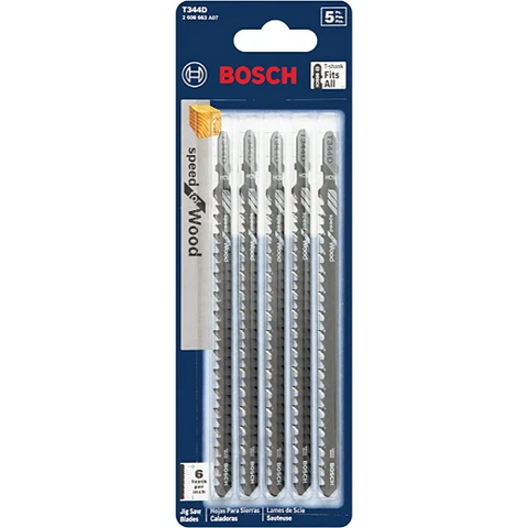 BOSCH T344D 5-Piece 6 In. 6 TPI Speed for Wood T-Shank Jig Saw Blades