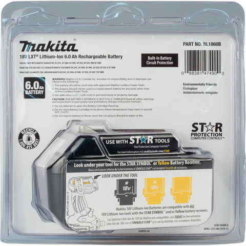 Makita BL1860B 18V LXT® Lithium‑Ion 6.0Ah Battery