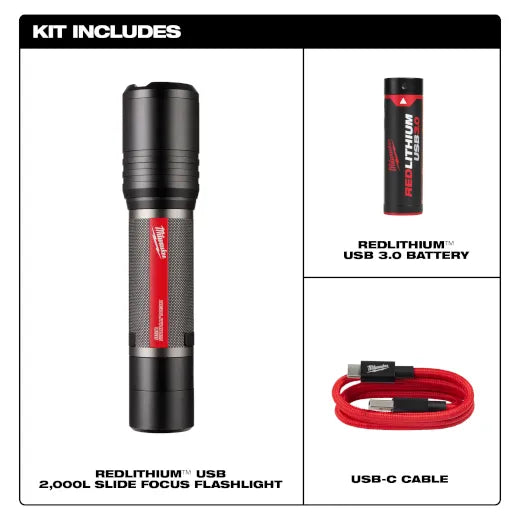 Milwaukee 2162-21 REDLITHIUM USB 2,000L Slide Focus Flashlight Milwaukee 2162-21 REDLITHIUM USB 2,000L Slide Focus Flashlight