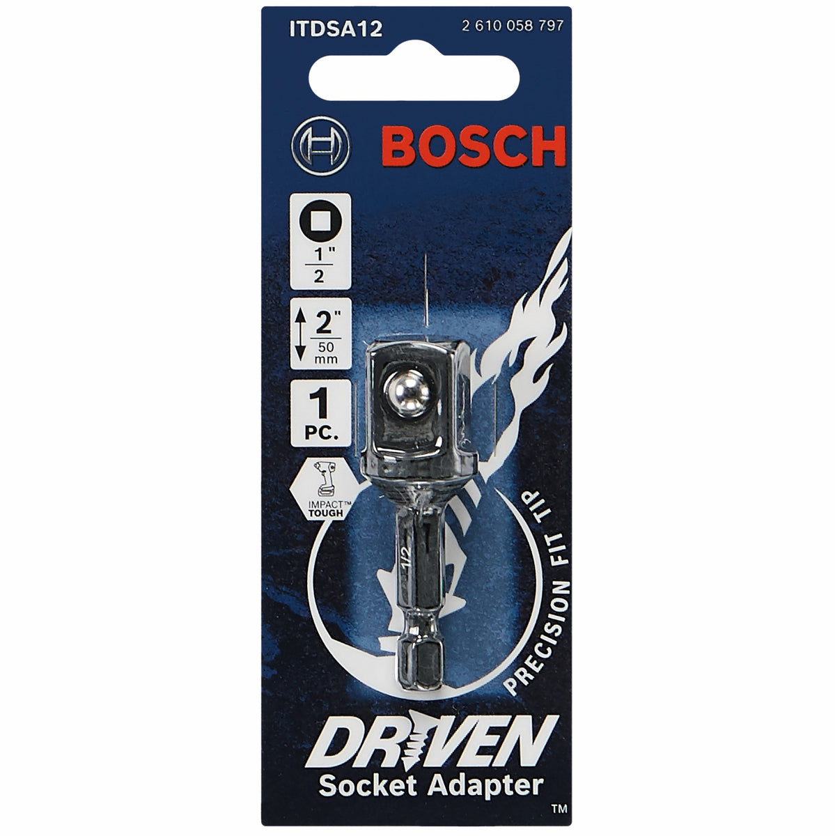 BOSCH ITDSA12 Impact Socket Adapter - 1/4" Hex To 1/2" Drive, For Impact Drivers & Wrenches