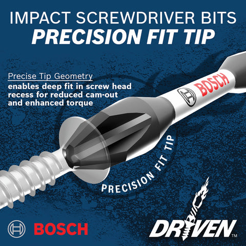BOSCH ITDPH2105C 5 pc. Driven 1 In. Impact Phillips® #2 Insert Bits with Clip for Custom Case System