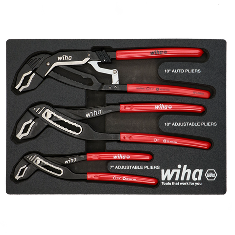 Wiha 34690 3 Piece Classic Grip V-Jaw Tongue and Groove Pliers Tray Set