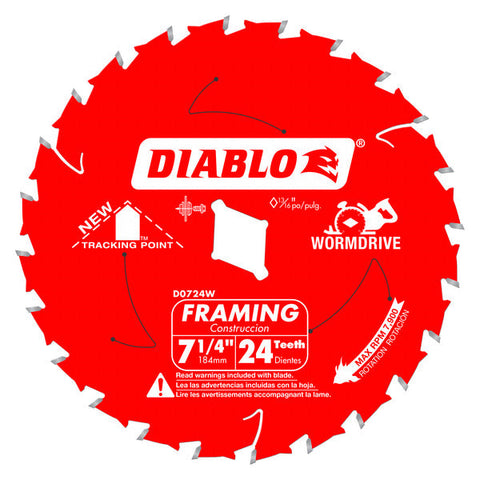 Diablo 008925033035 7-1/4 in. x 24 Tooth Wormdrive Framing Blade with Tracking Point™ Tooth Design