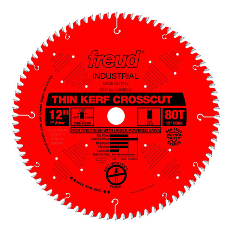 Freud 008925035176 12" x 80T Thin Kerf Fine Finish Crosscut Blade