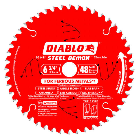 Diablo 008925057888 Steel Demon 6-3/4 in. x 48 Tooth 20mm Arbor Ferrous Metal Saw Blade