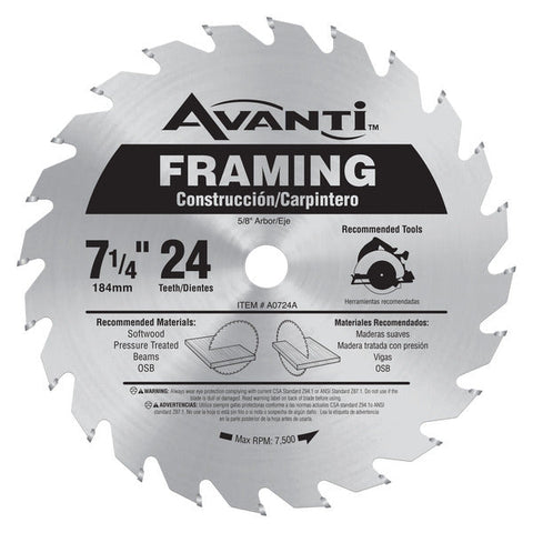 Avanti 008925084037 7-1/4 in. x 24 Tooth Carbide Tipped Framing Saw Blade