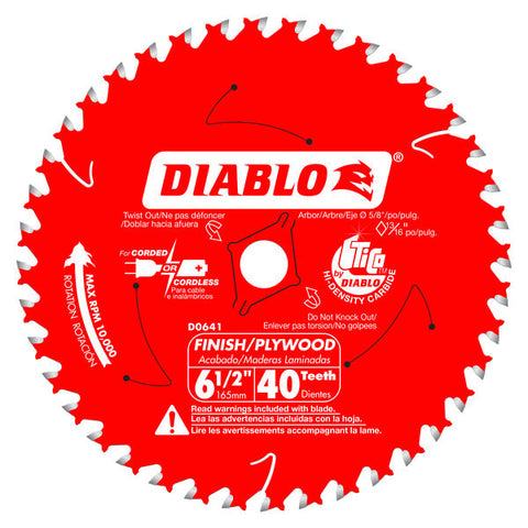 Diablo 008925087144 6-1/2 in. x 40 Tooth Finish/Plywood Carbide Circular Trim Saw Blade