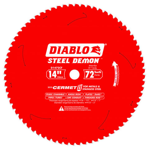 Diablo 008925130628 14 in. x 72 Tooth Steel Demon Metal Cutting Saw Blade for 1800 Max. RPM Saw