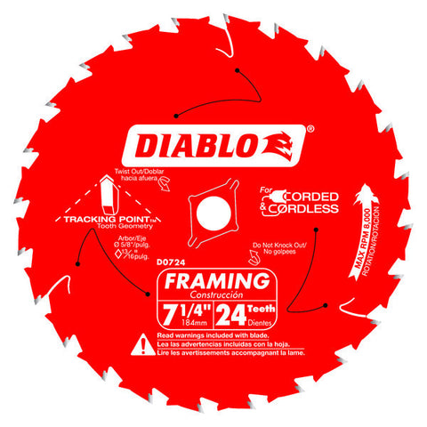 Diablo 008925142881 7-1/4 in. 24T Framing Blade with Tracking Point™ Tooth Design (3-Pack)