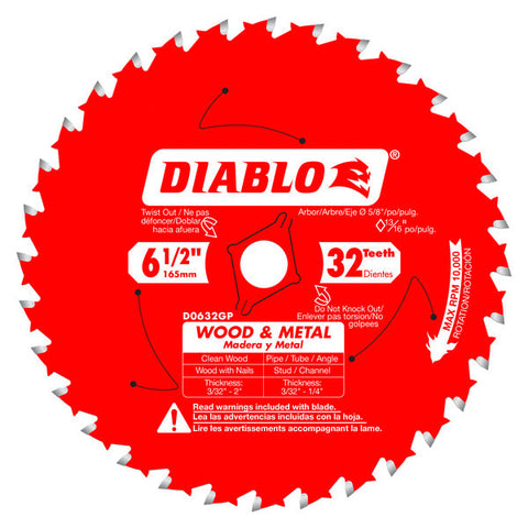 Diablo 008925143697 6-1/2 in. x 32 Tooth Specialty Wood & Metal Cutting Carbide Circular Saw Blade
