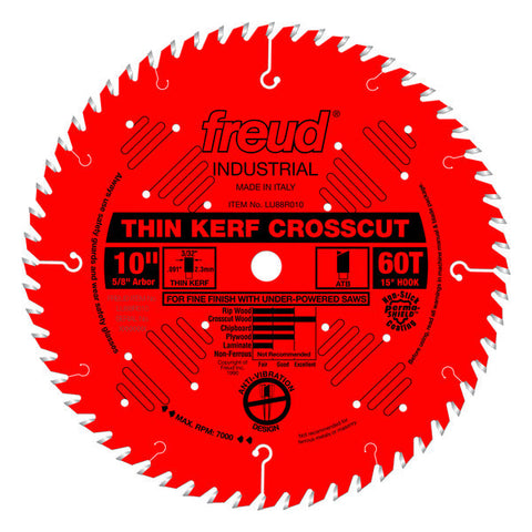 Freud 008925301707 10" x 60T Thin Kerf Fine Finish Crosscut Blade