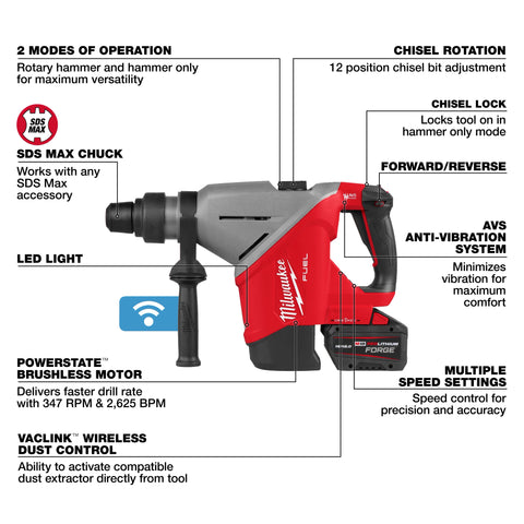 Milwaukee 2918-22HD M18 FUEL™ 1-3/4" SDS MAX Rotary Hammer Kit w/ ONE-KEY™