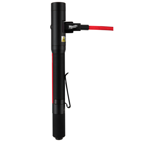 Milwaukee 2010R rechargeable penlight connected to USB-C charging cable