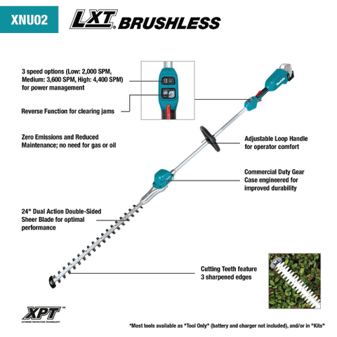 Makita XNU02Z 18V LXT® Lithium‑Ion Brushless Cordless 24" Pole Hedge Trimmer, Tool Only