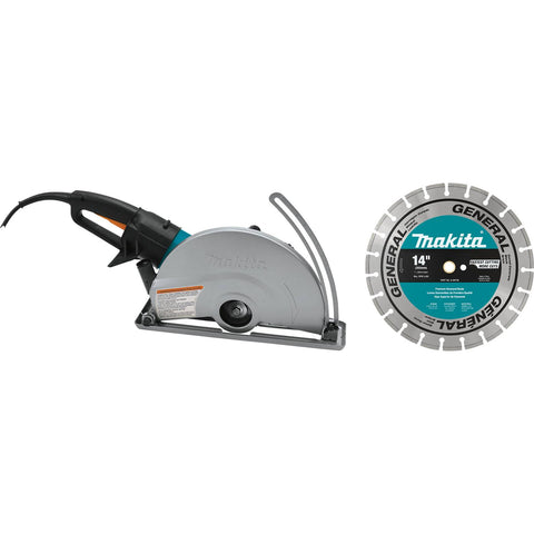 Makita 4114X 14" SJS Electric Angle Cutter, AC/DC and 14" diamond blade