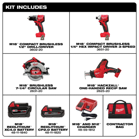 Milwaukee 3693-24CX M18 Brushless 4-Tool Combo Kit image 3