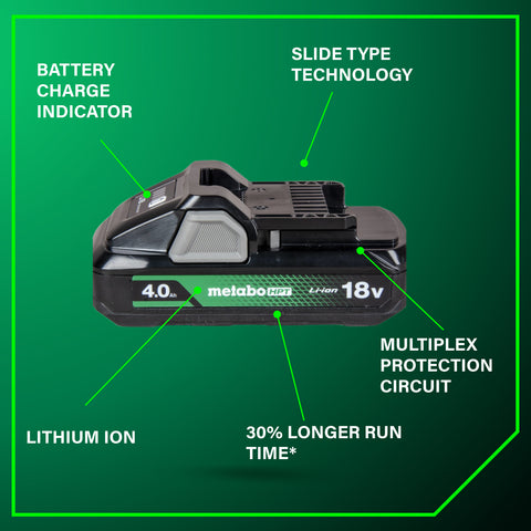 Metabo HPT 382332M 18V 4.0Ah Lithium Ion Battery with Fuel Gauge Indicator