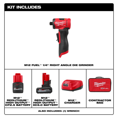 Milwaukee 3485-22 M12 FUEL 1/4" Right Angle Die Grinder Kit