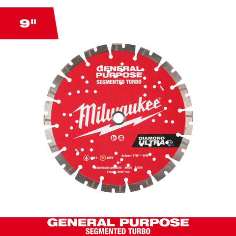 Milwaukee 49-93-7532 9" Diamond Ultra™ Segmented Turbo General Purpose Diamond Blade