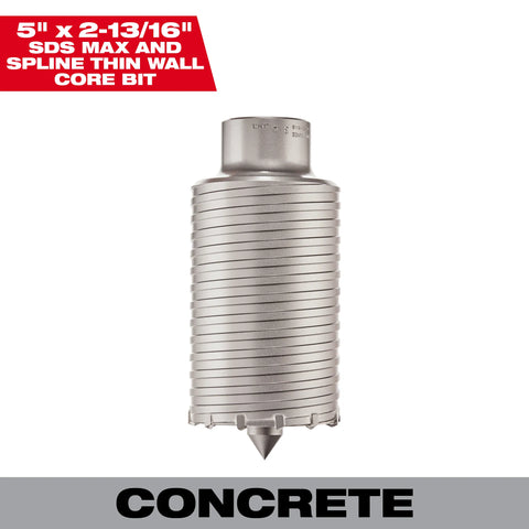 Milwaukee 48-20-5060 SDS-MAX and SPLINE Thin Wall Carbide Tipped Core Bit 5"