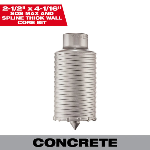 Milwaukee 48-20-5140 SDS-MAX and SPLINE Thick Wall Carbide Tipped Core Bit 2-1/2"