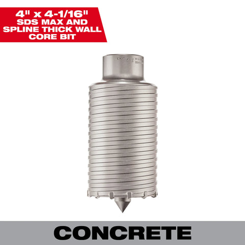 Milwaukee 48-20-5155 SDS-MAX and SPLINE Thick Wall Carbide Tipped Core Bit 4"