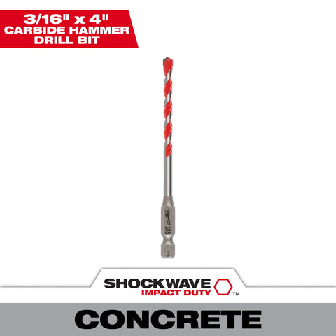 Milwaukee 48-20-9005 3/16" x 2" x 4" SHOCKWAVE™ Carbide Hammer Drill Bit