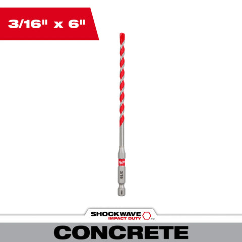 Milwaukee 48-20-9006 3/16" x 4" x 6" SHOCKWAVE™ Carbide Hammer Drill Bit