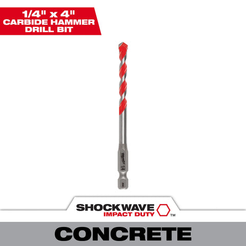 Milwaukee 48-20-9010 1/4" x 2" x 4" SHOCKWAVE™ Carbide Hammer Drill Bit