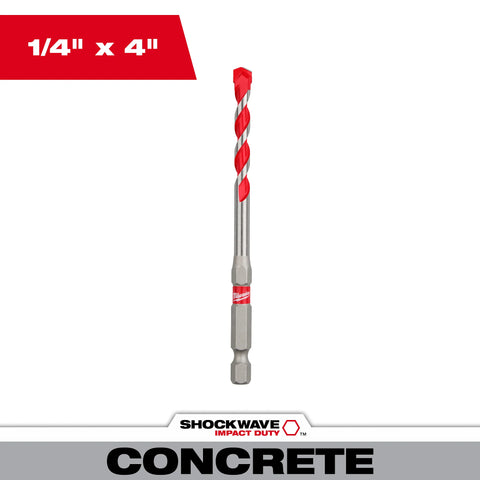 Milwaukee 48-20-9010 1/4" x 2" x 4" SHOCKWAVE™ Carbide Hammer Drill Bit