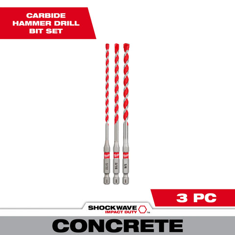 Milwaukee 48-20-9050 3pc. SHOCKWAVE™ Carbide Hammer Drill Bit Kit