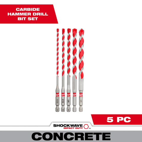 Milwaukee 48-20-9051 5pc. SHOCKWAVE™ Carbide Hammer Drill Bit Kit