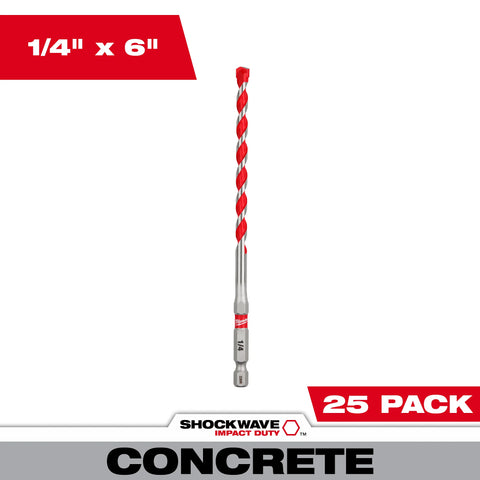 Milwaukee 48-20-9111 1/4" x 4" x 6" SHOCKWAVE™ Carbide Hammer Drill Bit Bulk 25PK