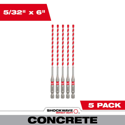 Milwaukee 48-20-9155 5/32" SHOCKWAVE™ Carbide Hammer Drill Bit 5PK