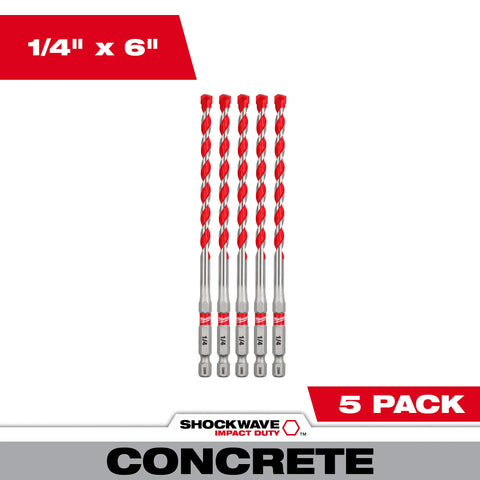 Milwaukee 48-20-9162 1/4" SHOCKWAVE™ Carbide Hammer Drill Bits 5PK