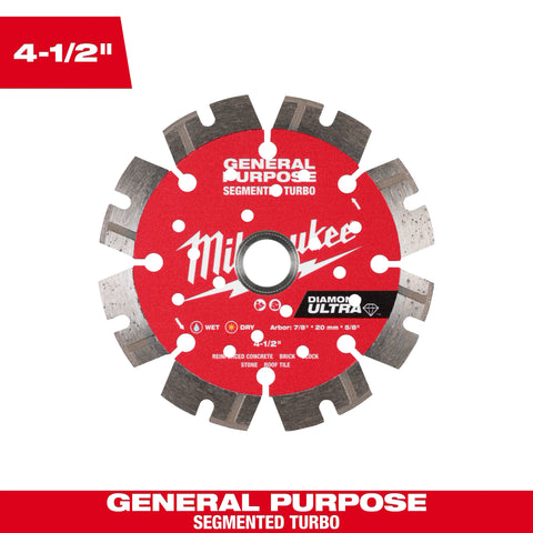 Milwaukee 49-93-7523 4.5" Diamond Ultra™ Segmented Turbo General Purpose Diamond Blade