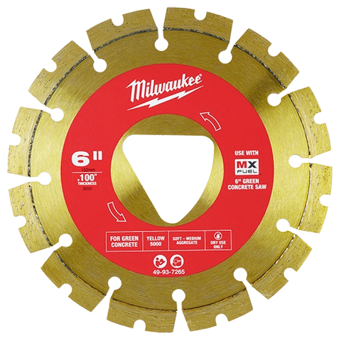 Milwaukee 49-93-7265 Yellow 6” x .100” Diamond Blade for Green Concrete
