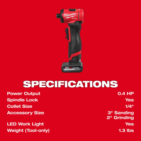 Milwaukee 3485-22 M12 FUEL 1/4" Right Angle Die Grinder Kit