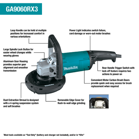 Makita GA9060RX3 7" / 9" Concrete Surface Planer with Dust Extraction Shroud