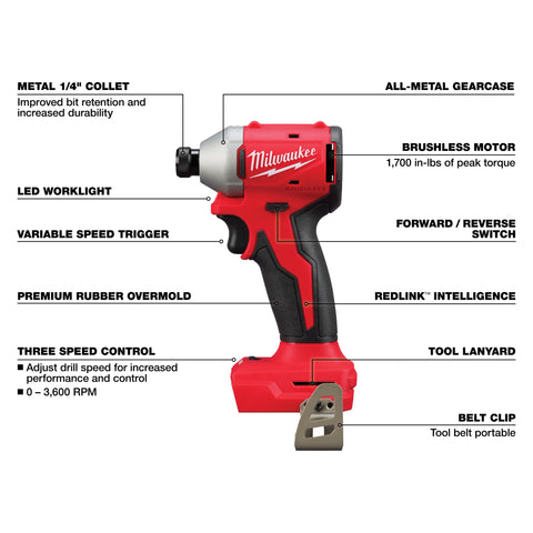 Milwaukee 3693-24CX M18 Brushless 4-Tool Combo Kit image 9