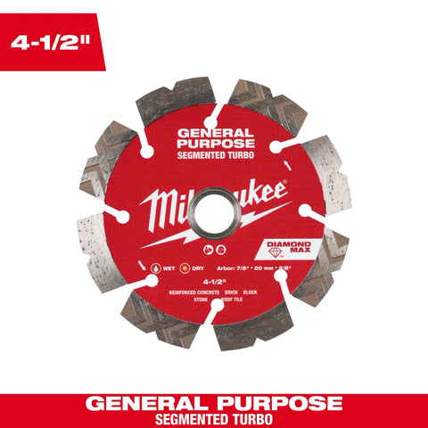 Milwaukee 49-93-9004 4.5" Diamond Max™ Segmented Turbo General Purpose Diamond Blade