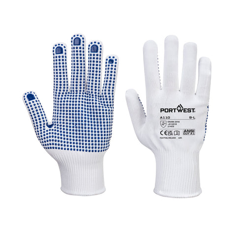Portwest A110WBR Polka Dot Glove - White/Blue - R