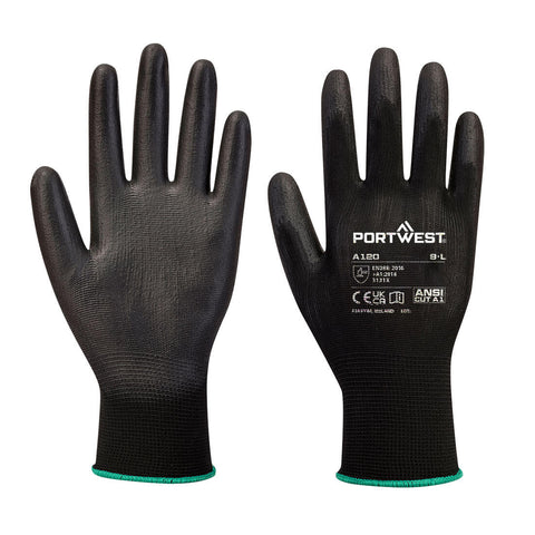 Portwest A120BKR Grip 13 PU Palm Glove - Black - R