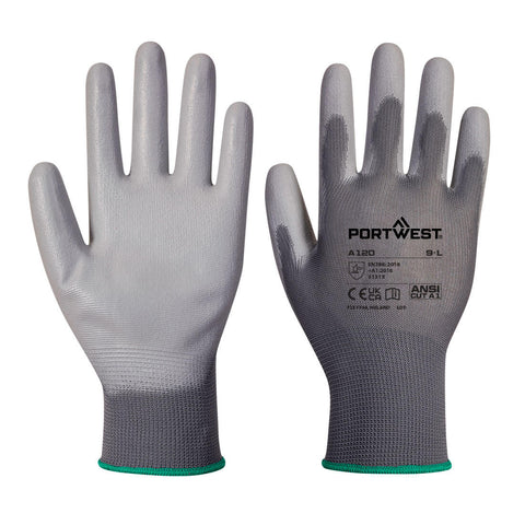 Portwest A120GRR Grip 13 PU Palm Glove - Gray - R