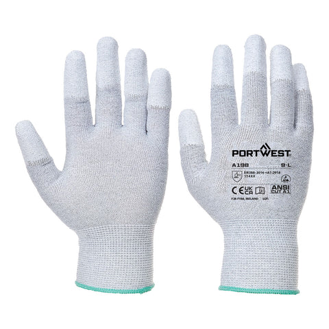 Portwest A198GRR ESD 13 PU Fingertip Glove - Gray - R