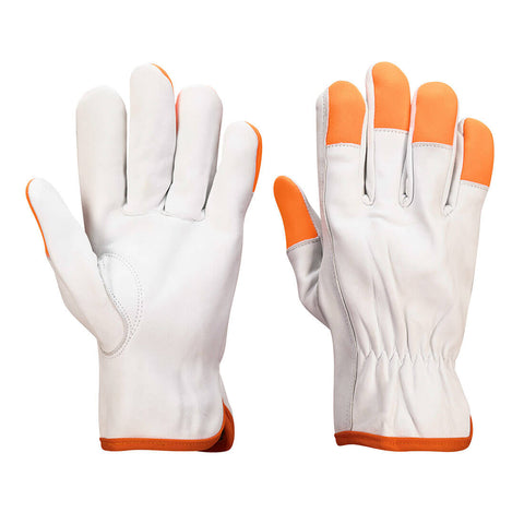 Portwest A261WHR Leather Driver 100 Goat Orange Tip Gloves (12pk) - White - R