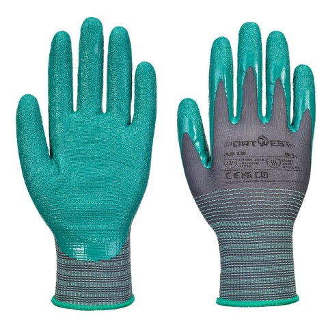 Portwest A313G3R Grip 15 Nitrile Crinkle Glove (Pk12) - Grey/Green - R
