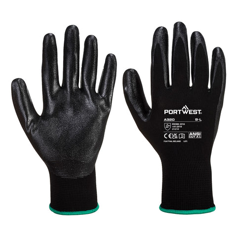 Portwest A320BKR Grip 13 Nitrile Foam Glove - Black - R