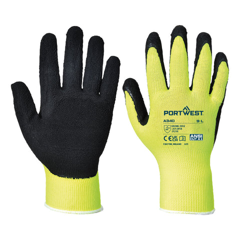 Portwest A340YER Grip 13 Latex Foam Hi-Vis Glove - Yellow - R