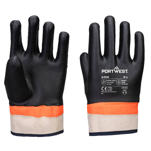 Portwest A402K1R Grip PVC Sandy Double Dipped Glove - Black/Orange - R